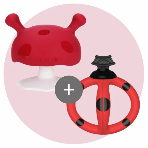 Mombella Zestaw Gryzak Grzybek Chimney Red + Szczoteczka Treningowa Dori