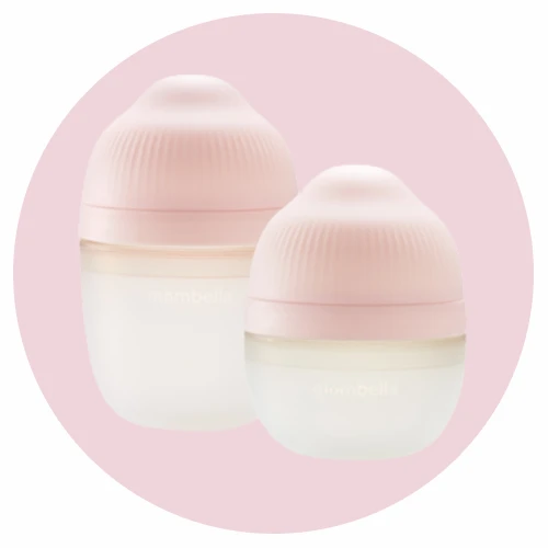 Mombella Zestaw silikonowych butelek antykolkowych dla noworodka Breast Shape Old Rose - 120 i 210 ml