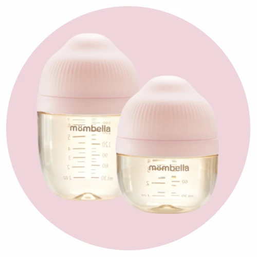 Mombella Zestaw butelek antykolkowych dla noworodka Breast Shape Old Rose - PPSU, 120 i 210 ml