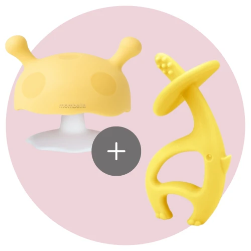Mombella Zestaw Gryzak Grzybek Go Bananas + Słoń Yellow