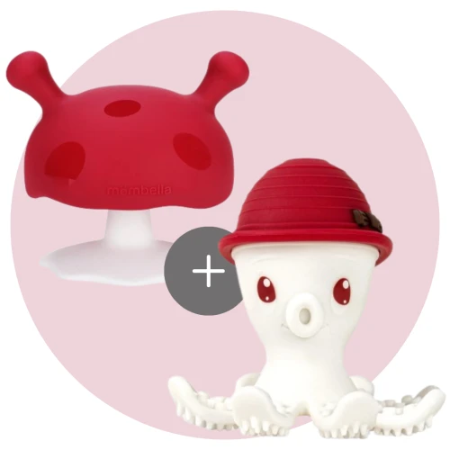 Mombella Zestaw Gryzak Grzybek + Ośmiornica Chimney Red