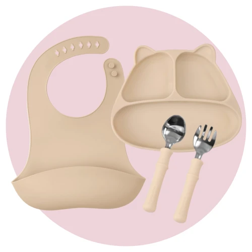 Mombella Zestaw obiadowy dla dziecka 12m+ Light Brown | duży